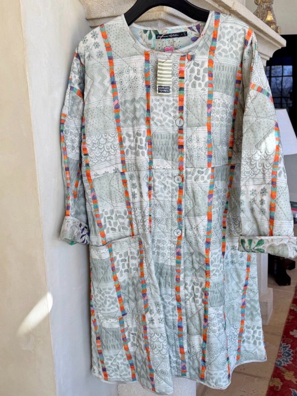 NWT Gudrun Sjoden WARM Quilted, REVERSIBLE Blue/Grey Floral Coat w Multicolor - Picture 11 of 13
